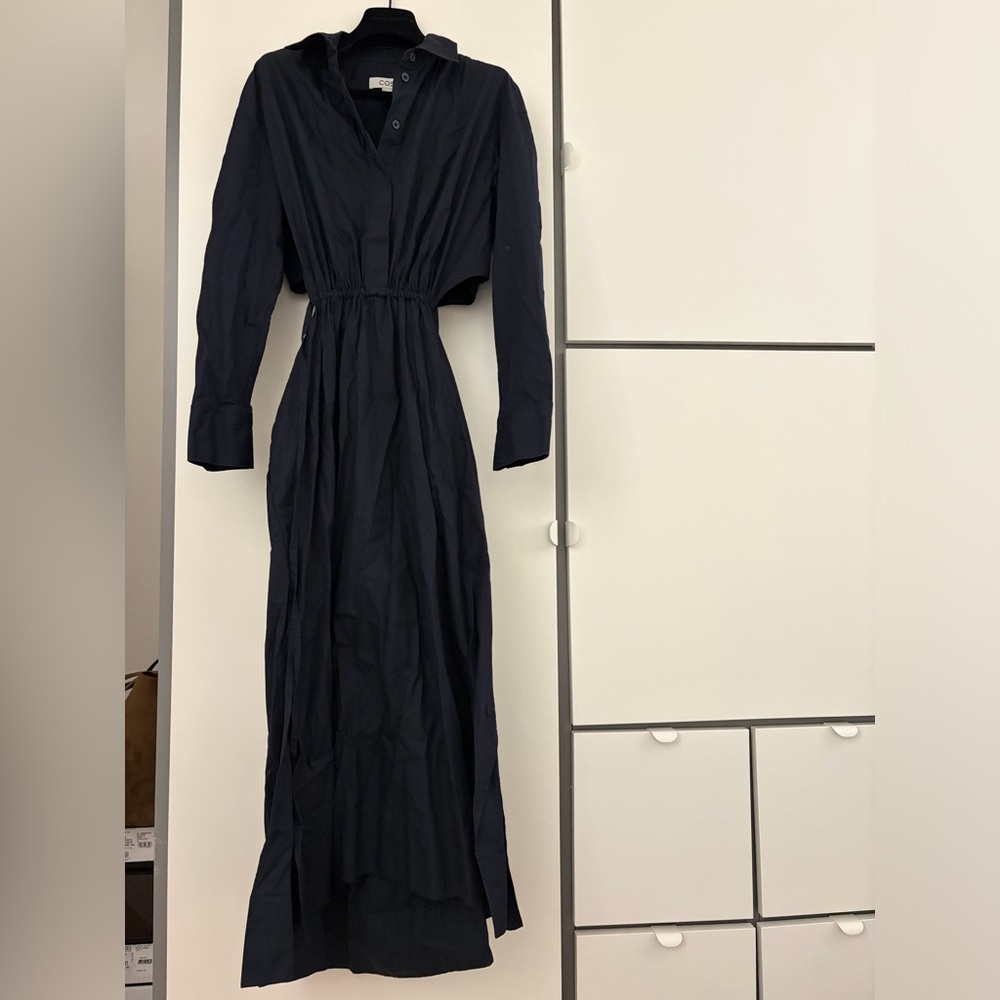 COS Navy Long Sleeve Shirt Dress with Elastic Waist